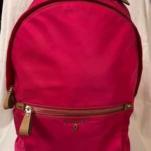 Michael Kors Bright Fuchsia Nylon Backpack with Tan Accents